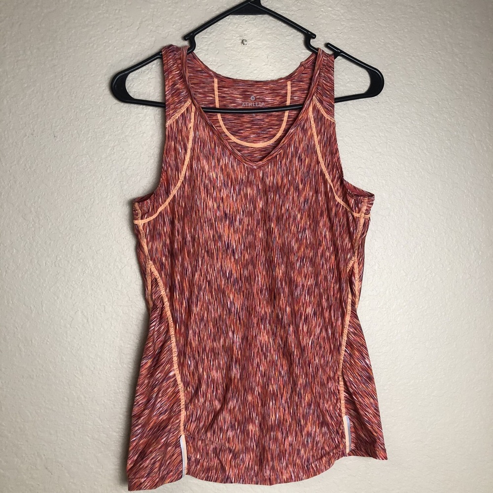 Athleta Cycling Tank Top Womens S Orange Space Dye Rear Pocket Reflective Trim - Picture 3 of 6
